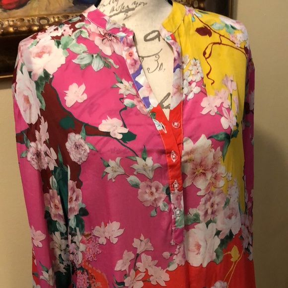 💗 Shana Bohemian partial button long sleeve / roll up lightweight happy top - Picture 2 of 12